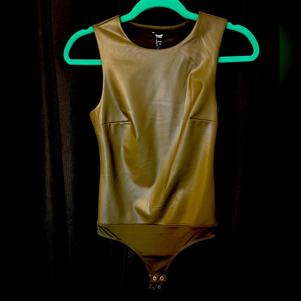 NWT. EXPRESS Imitation Leather Body Contour body suit. Size XS.